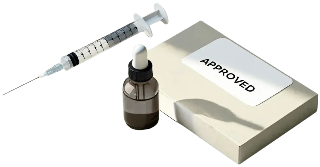 Medical vial, syringe, and cardboard box labeled approved for safe weight loss treatments at Infinite You Wellness Clinic in White Plains, NY.